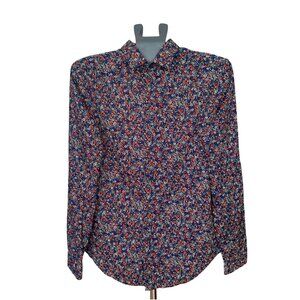 NWOT Zara Man Slim-Fit Cotton Shirt | Small | Navy with Floral Print